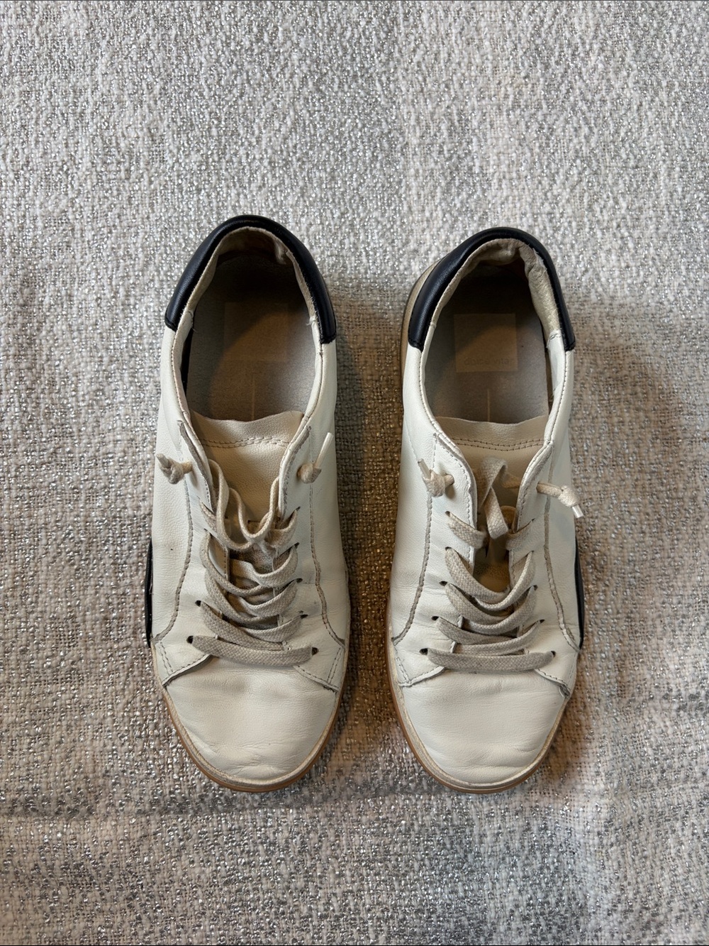 Dolce Vita Men's Cream Leather Sneakers with Black Heel Trim